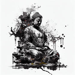 Buddha Ink Splash Drawing