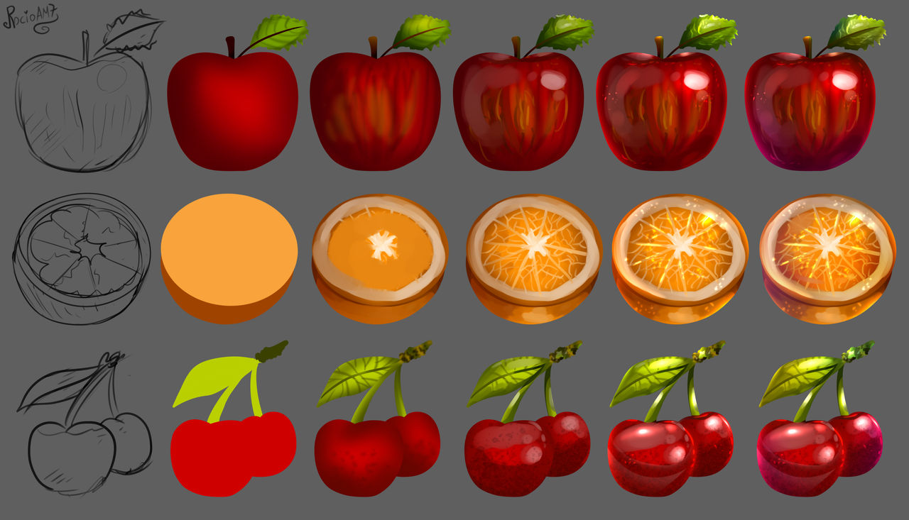 Fruit Rotation Drawing Fruits - Tutorial by rocioam7 on DeviantArt