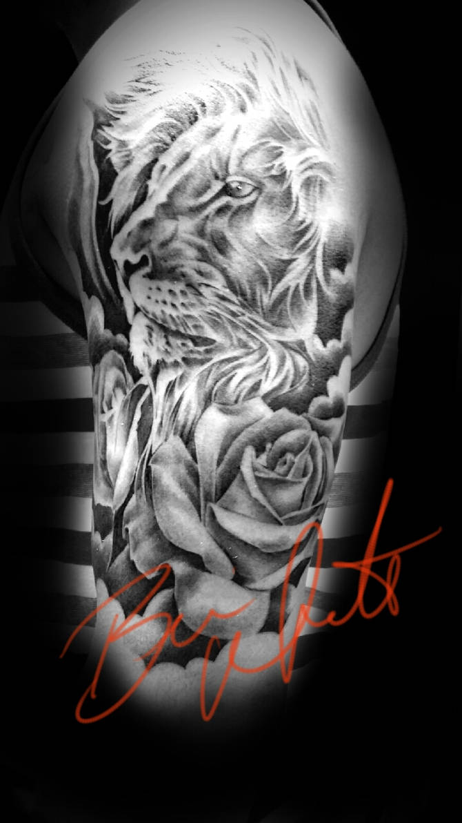 Lion And Rose Half Sleeve By Bhott On DeviantArt lion-and-rose-half-sleeve-by-bhott-on-deviantart