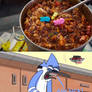 Mordecai disgusted by Chilli with peeps and MMs