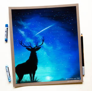 Deer by night, soft pastels on pastelmat