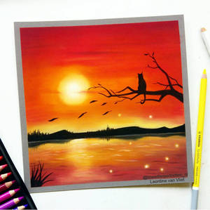 Red sunset, pastel drawing