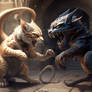Zastermont a dragon fighting a cat but the cat is 
