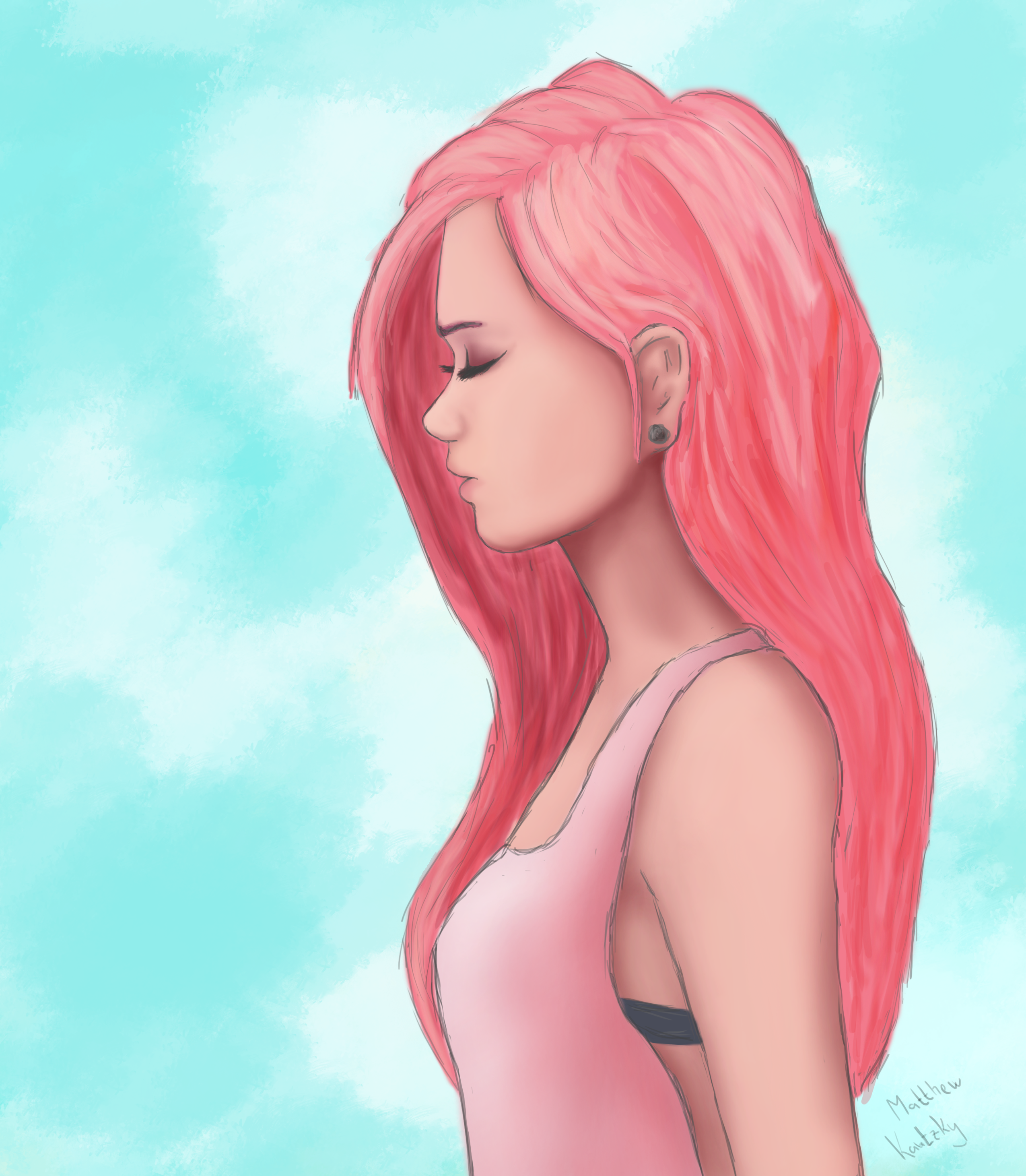 Girl with pink hair (Sketch) by MatthewKautzky on DeviantArt Girl with pink hair (Sketch) by MatthewKautzky on DeviantArt