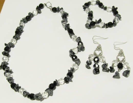 Obsidian snowflake jewelry set