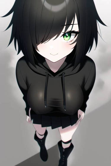 Cute-anime-girl-in-black-hoodie-and-green-eyes-vec by eggman537 on  DeviantArt