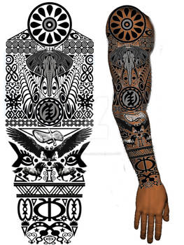 Adinkra African tribal full sleeve tattoo