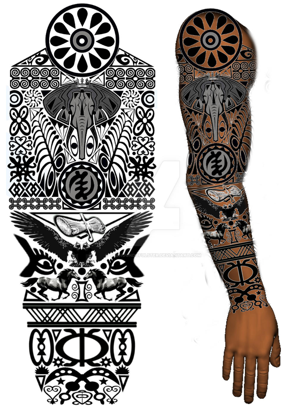 Adinkra African tribal full sleeve tattoo by thehoundofulster on DeviantArt