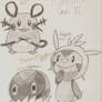 Dedenne, Chespin, and Spewpa