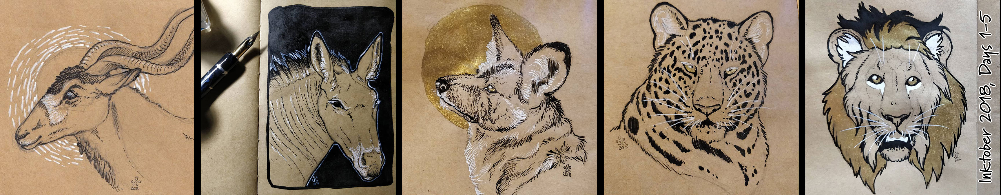 Inktober 2018, Days 1-5 by BloodhoundOmega