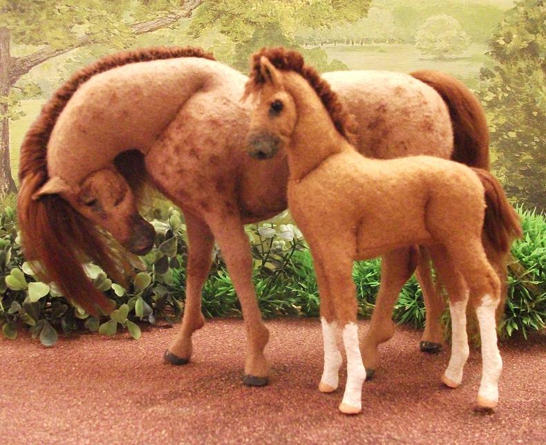 OOAK Wool felt fabric Mare and foal