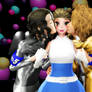 Michael Jackson and Jon Anderson kiss Jane's cheek