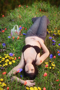 Grass bed with flowers