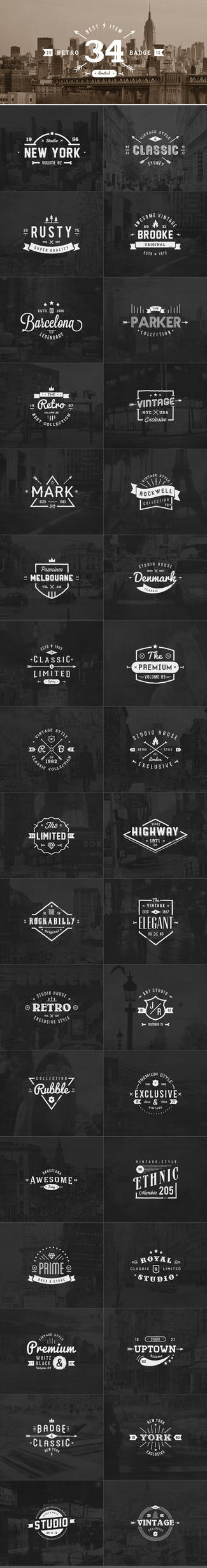 34 Retro Labels Badges