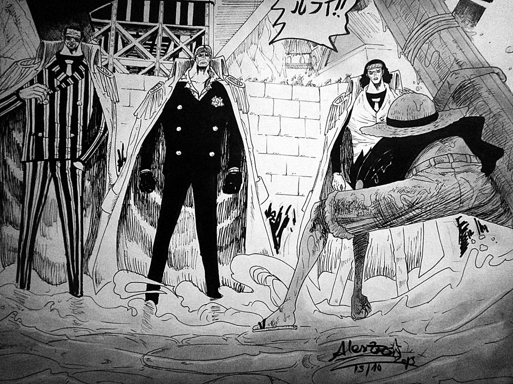 Luffy Vs. The 3 Admirals by OnePiecerin on DeviantArt