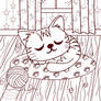 Sleepy Chibi Cat colouring page