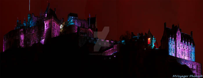 Edinburgh Castle all blue and purple.