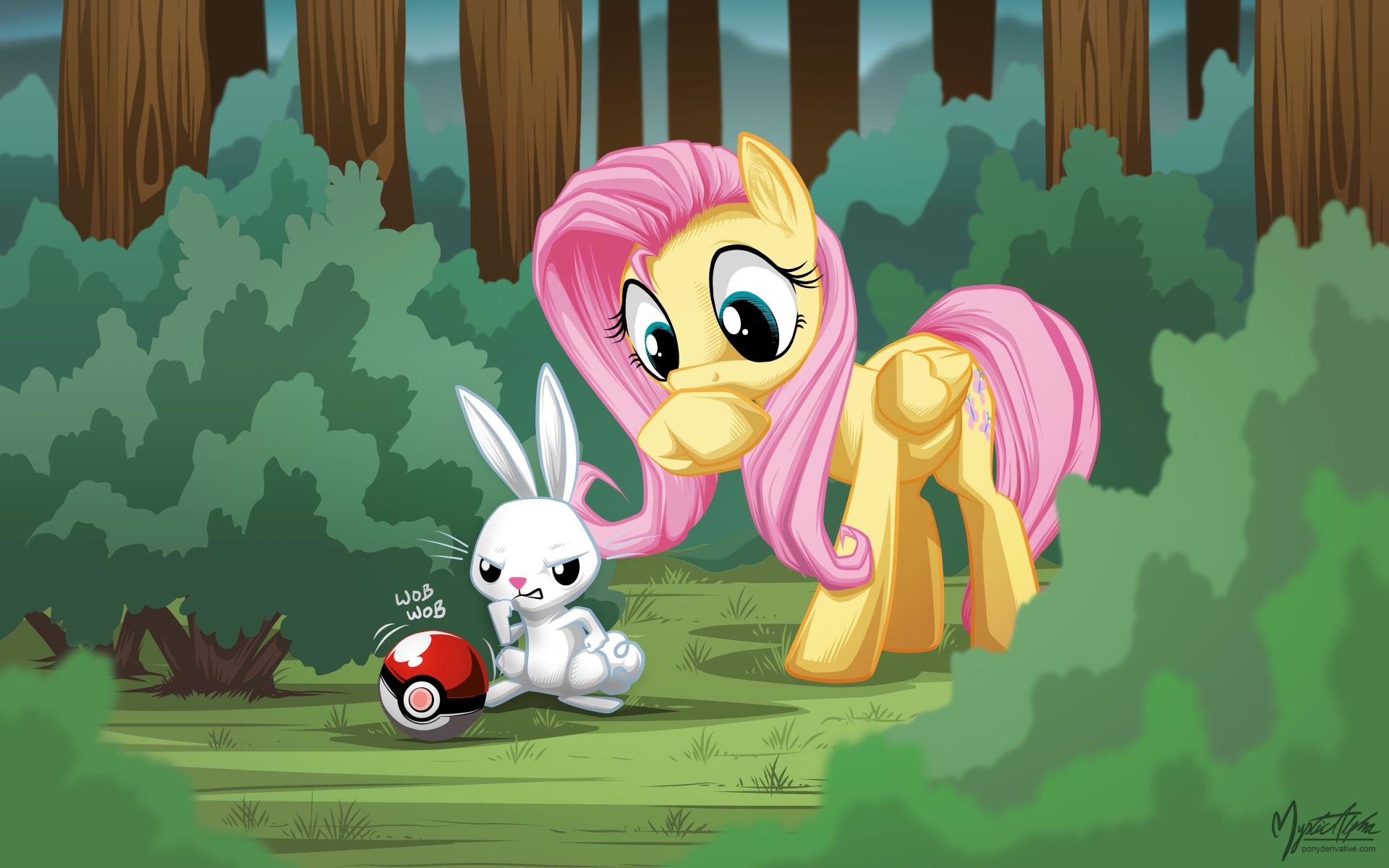 Fluttershy and Angel catches something