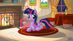 Twilight Sparkle at Fireplace 16:9 by mysticalpha