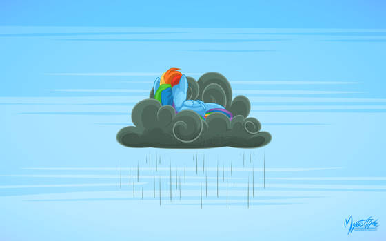 Rainbow Dash on a Rain Cloud