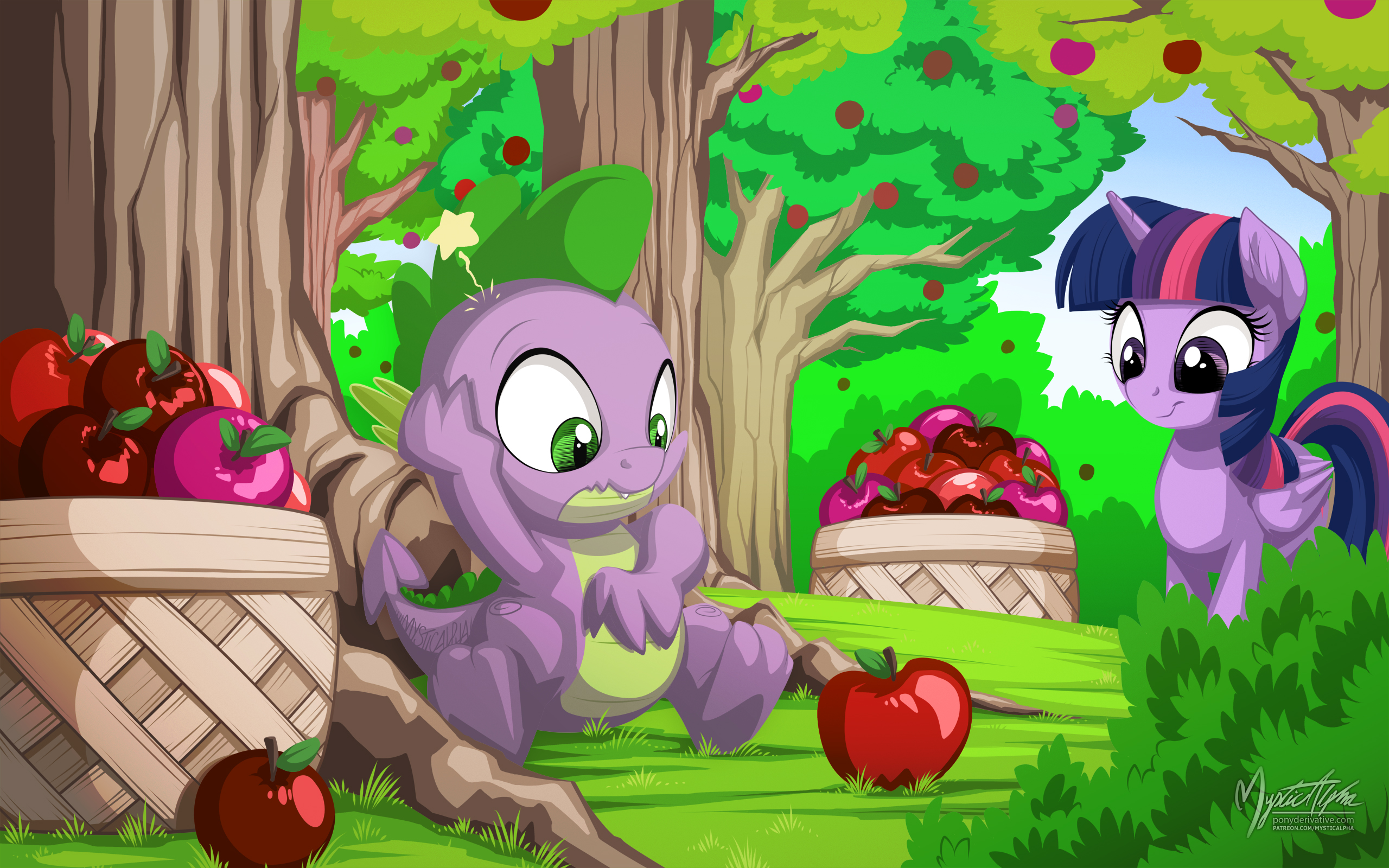 Twilight and Spike at Apple Acres