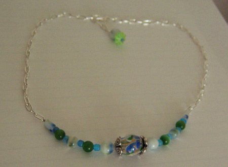 Necklace - Blue Green Flowers