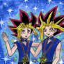 Yugi and Yami in blue + stars