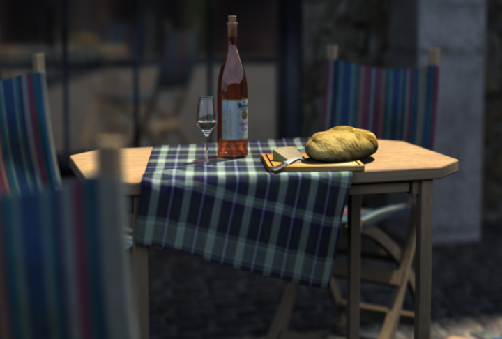 table with bottles and bread