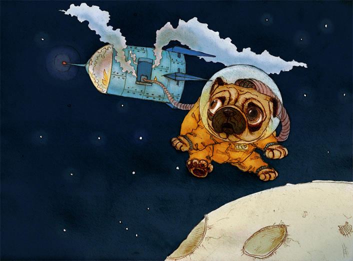 Laika-Pug in space by HanKai Laika-Pug in space by HanKai