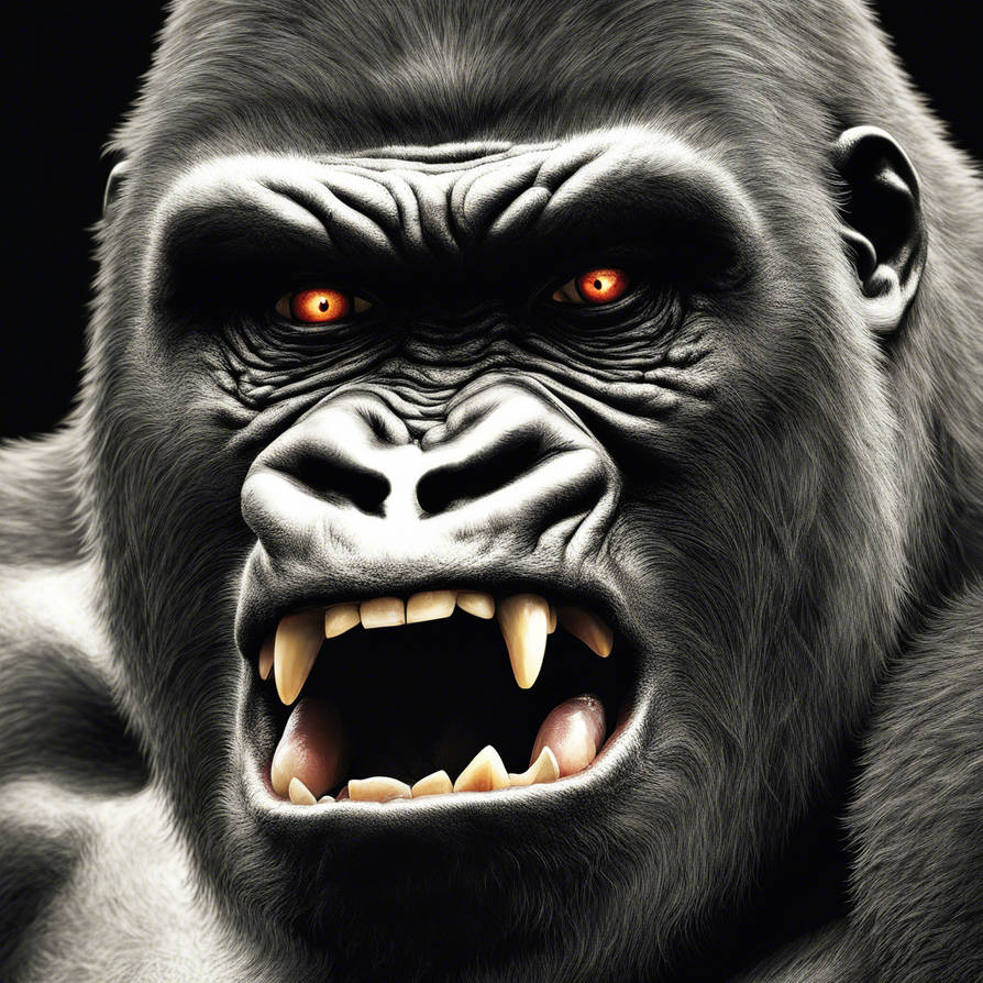 A terrifying close-up of a massive silverback