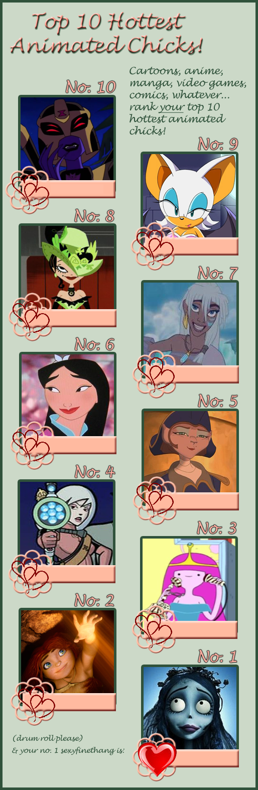 top 10 hottest female characters by TorticoCalico on DeviantArt top 10 hottest female characters by TorticoCalico on DeviantArt