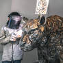 Fearless tiger scrap metal art sculpture