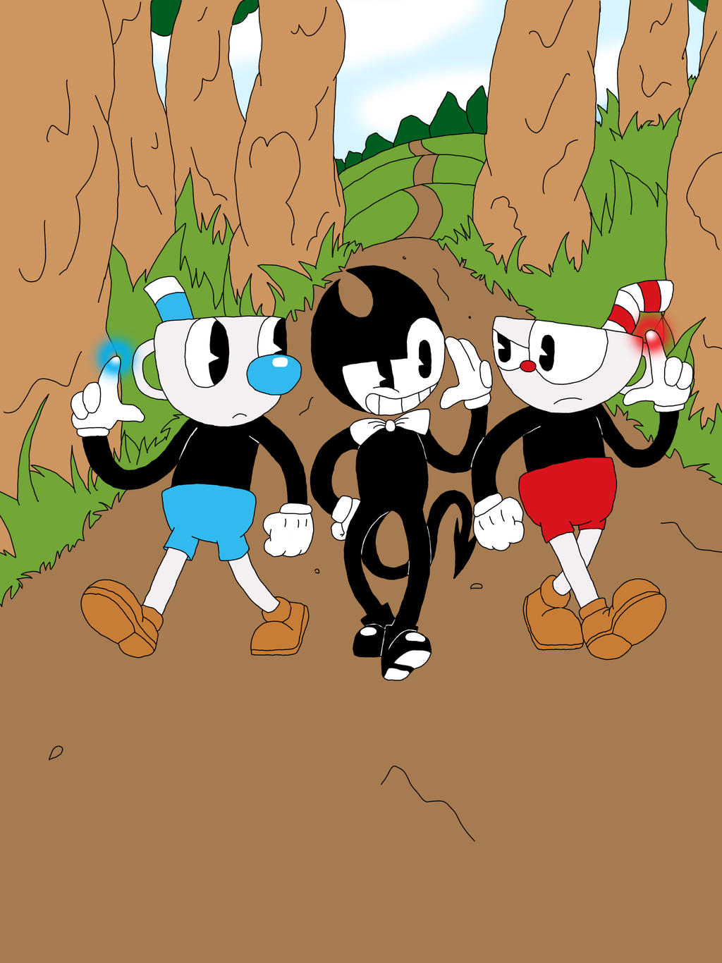 Bendy, Cuphead and Mugman