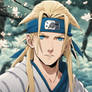 Shinobi boy with long blonde hair blue eyes and a 
