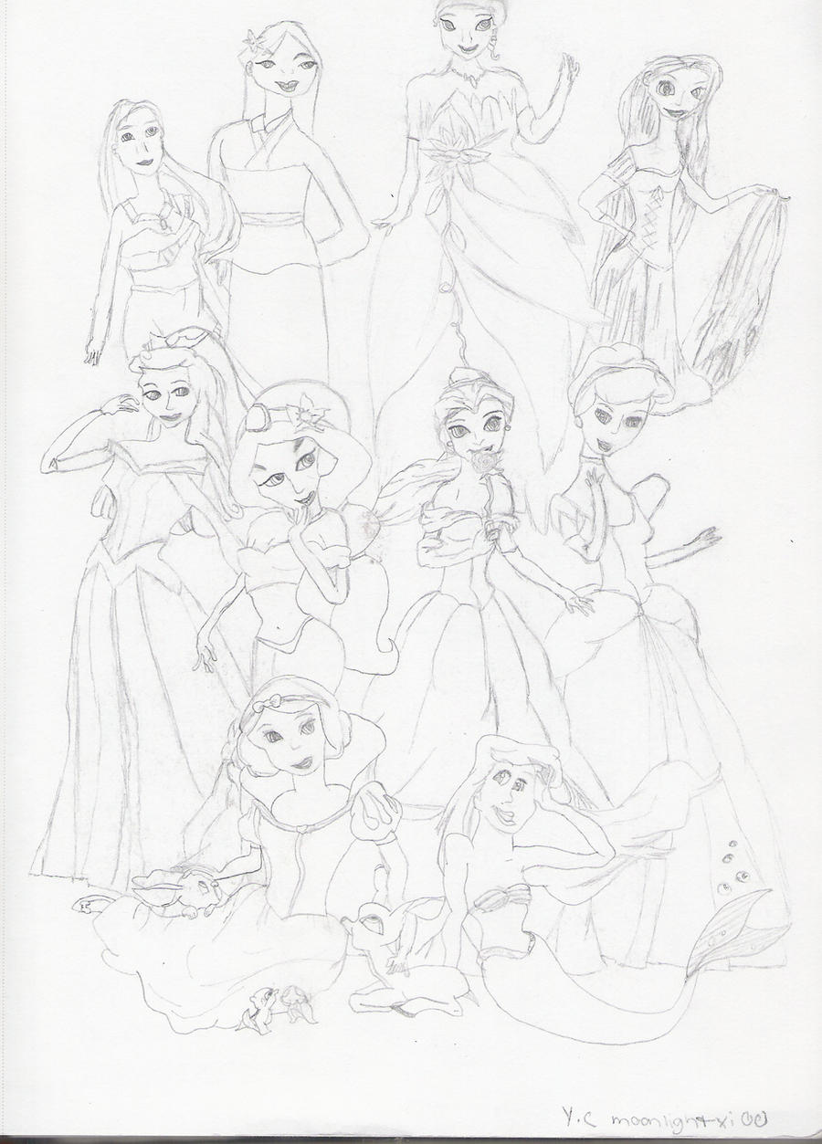 Disney Princesses drawing by moonlightxi00 on DeviantArt