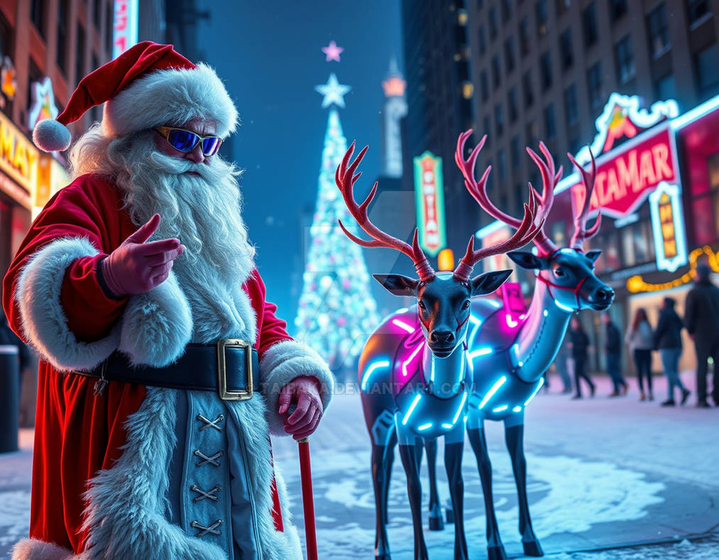Innovative Santa futuristic Santa,neon Snow Maiden,cyber-reindeers by Taibaka on DeviantArt