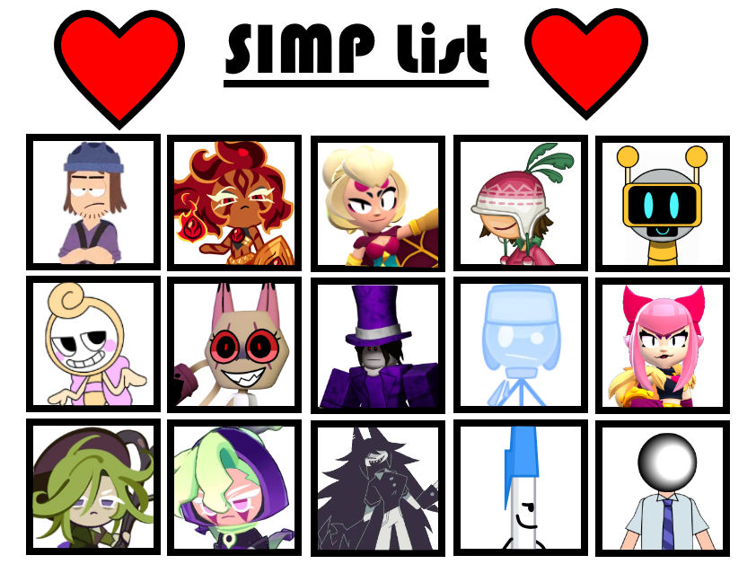 My simp list by 2Cool2sayit on DeviantArt