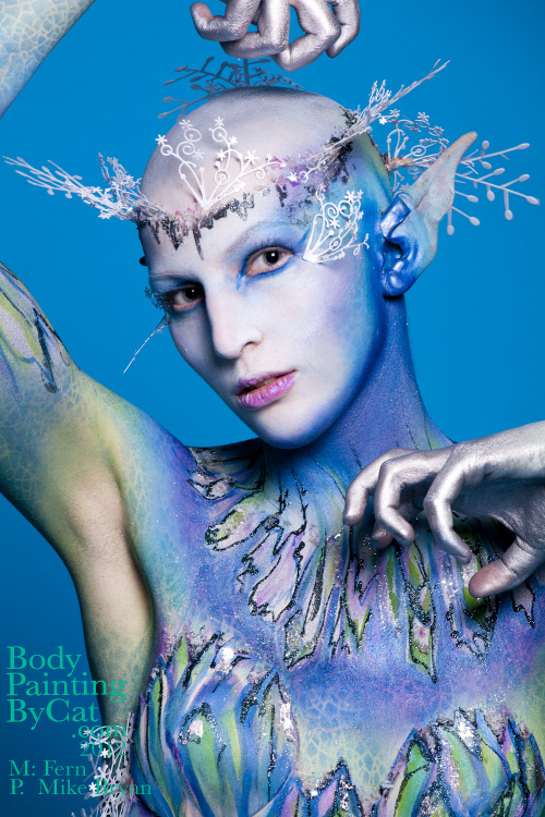 Snow queen bodypaint comp dark elf ice ballet