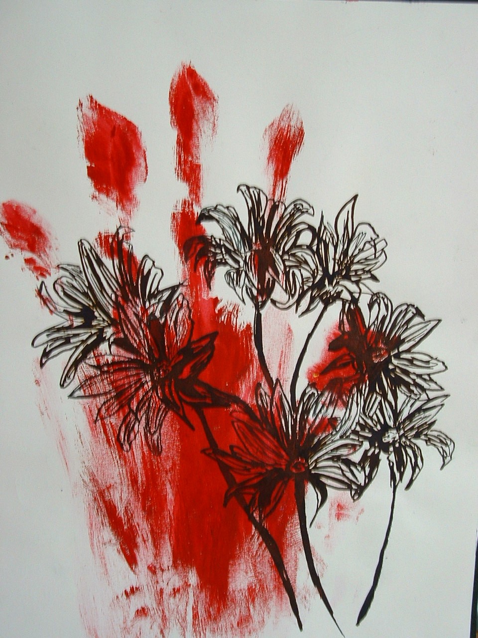 blood hand and flowers