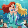mermaids dancing watched by sea otters