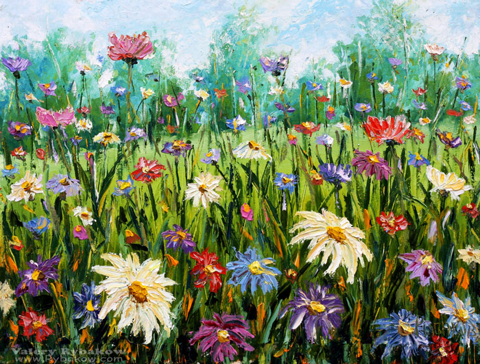 Meadow of Flowers Mini Canvas 4x4 Oil Painting by SerenityandPeaceArt on  DeviantArt
