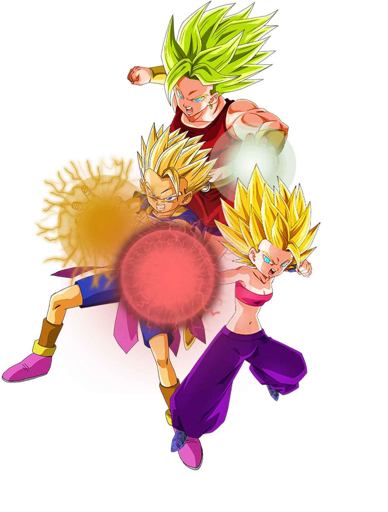 OC] goku hanging out with universe 6 saiyajins (Caulifla, cabba (or kyabe),  and Kale) : r/dbz