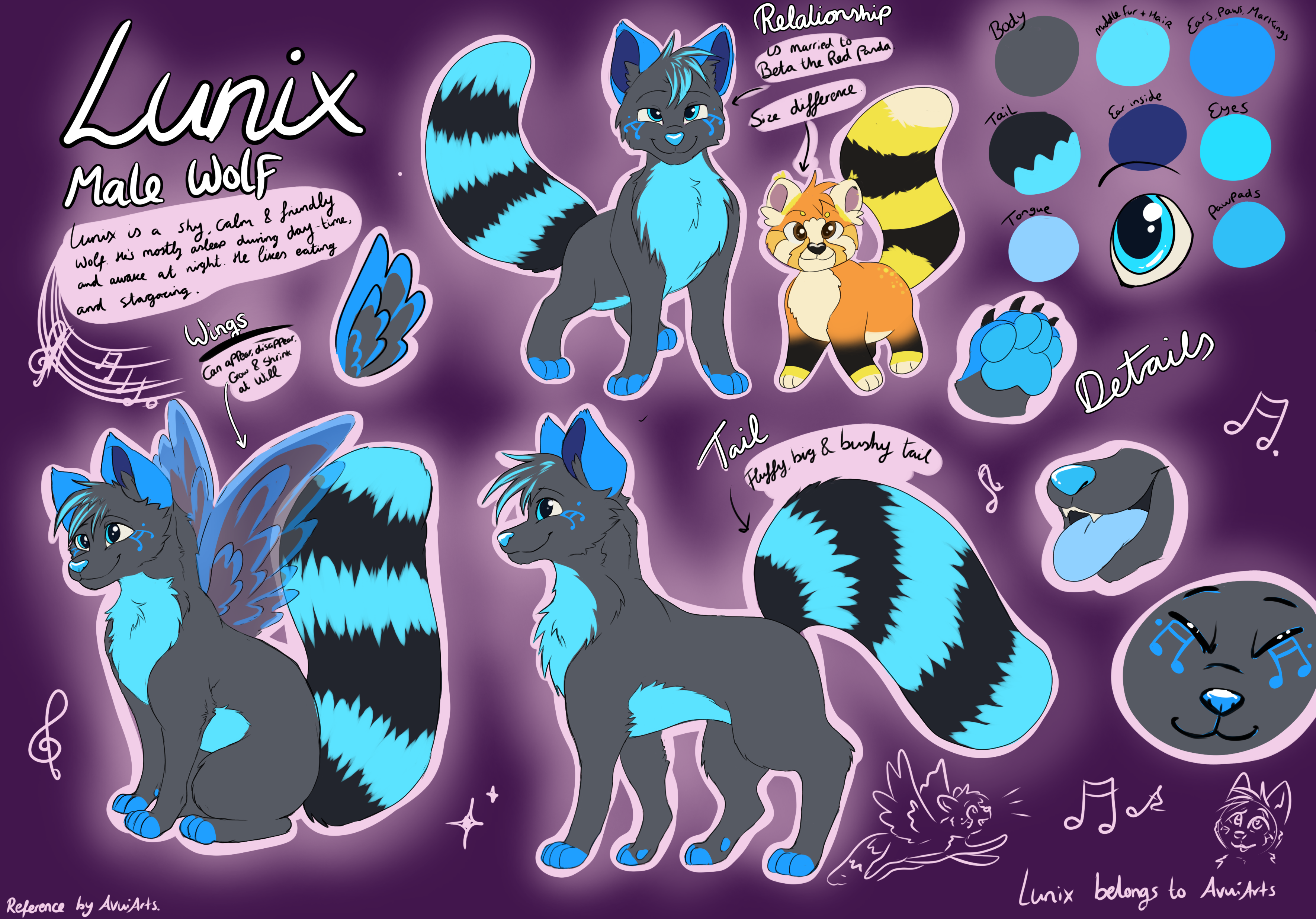 Lunix Fursona Reference sheet 2024