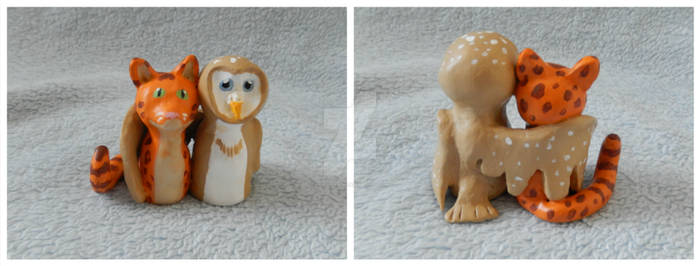 Chibi Kitty and Owl Sculpture