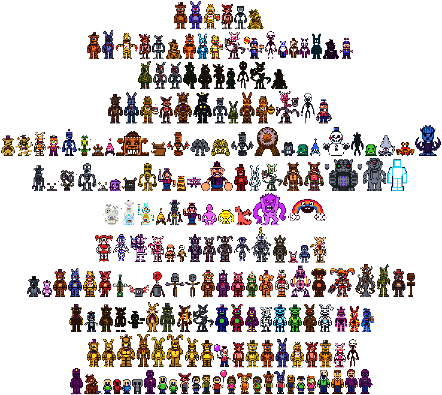 My Design of the FNAF Animatronics based on their 8-bit Sprites :  r/fivenightsatfreddys