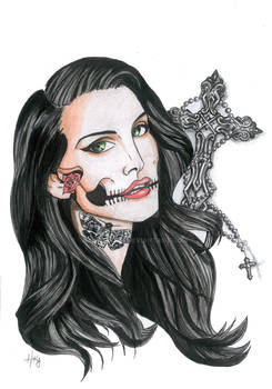 Lana Del Rey Skull face Rose and Cross Drawing