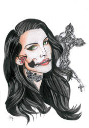 Lana Del Rey Skull face Rose and Cross Drawing