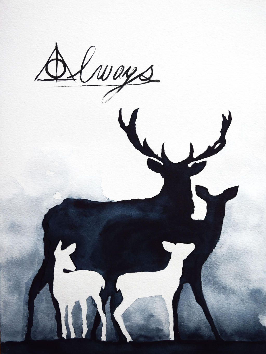 Harry Potter always with doe and stag in black silhouette printed