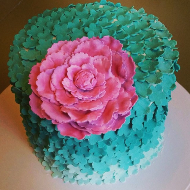 Flower Cake - Green and Pink