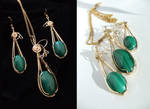 Gold and Malachite Pendant and Earing Set by SRTolton